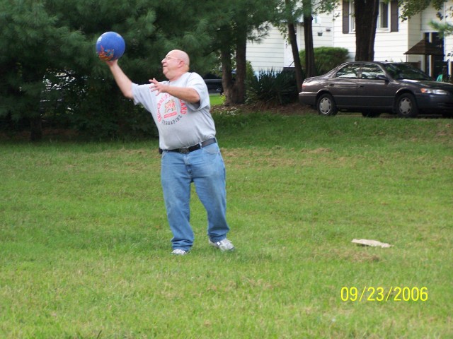 Hump playing kickball