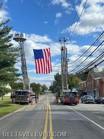 The traditional ladder arch in front of the Beltsville fire house set up to honor Tom Collins on his final ride.
Photo: Courtesy of Mindy Breen